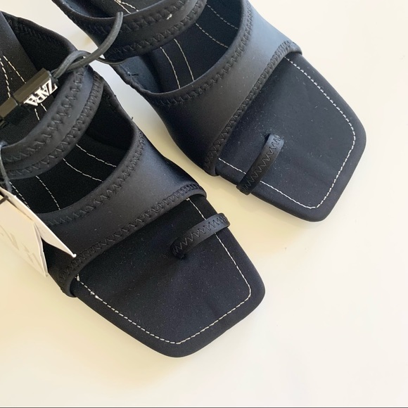 🌸New🌸 Zara Heeled Neoprene Sandal Shoes Size 7.5 Black NWT - Picture 3 of 9